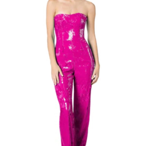 Hot Pink Sequin Jumpsuit, Dress the Population Size Small - Picture 1 of 7